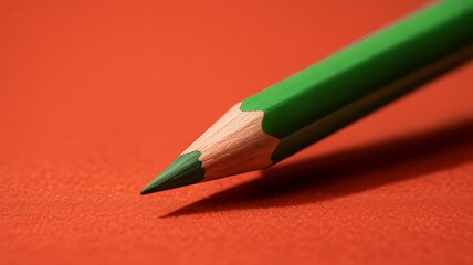Green Pencil on Orange Textured Surface