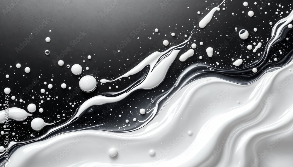 Poster abstract cream droplets on glossy surface with textured patterns in upscale design representing liqu