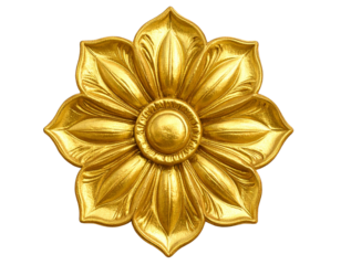 Single Ornamental Gold Flower with Intricate Petals, Isolated PNG