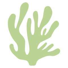 Green coral seaweed PNG with transparent background, abstract marine plant silhouette for underwater design