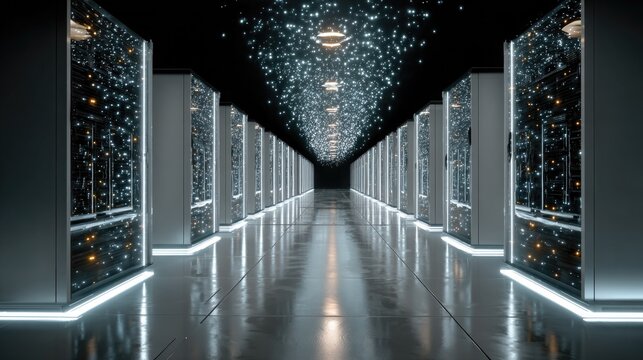 Quantum computer server room in a futuristic tech firm