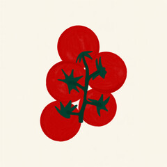 Cherry Tomatoes, Fresh Red Vegetable Hand-drawn Illustration