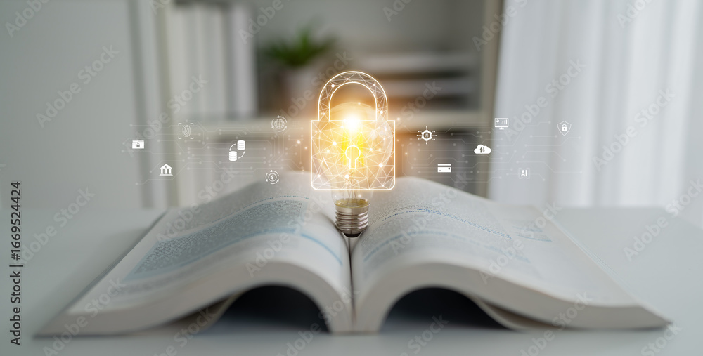 Poster cyber security safeguards data and systems. cyber security uses ai, digital security protects cloud,