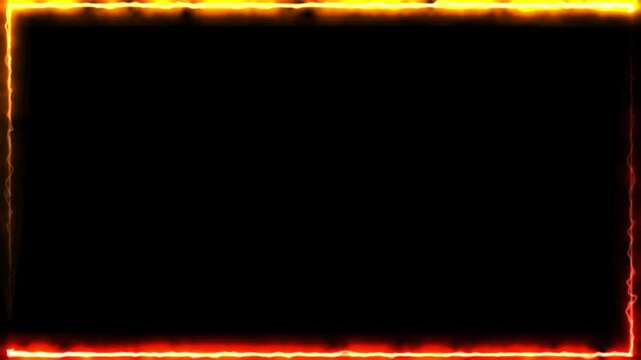 Fire neon rectangles border frame, video overlays with neon gold fire texture motion graphic 4k.