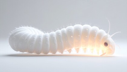 Naklejka premium Detailed 3D Render of a Soft, White Caterpillar with Illuminated Interior on a Light Background