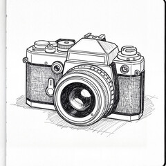 Vintage camera illustration in detailed sketch style  