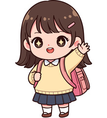 cute school girl greeting friend