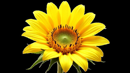 Bright yellow sunflower with detailed seeds and natural green stem
