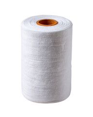 Large Roll Of White Thread On A Wooden Core isolated on transparent background. PNG die-cut for advertising