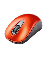 Orange Metallic Computer Mouse With Grey Scroll Wheel isolated on transparent background. PNG die-cut for advertising