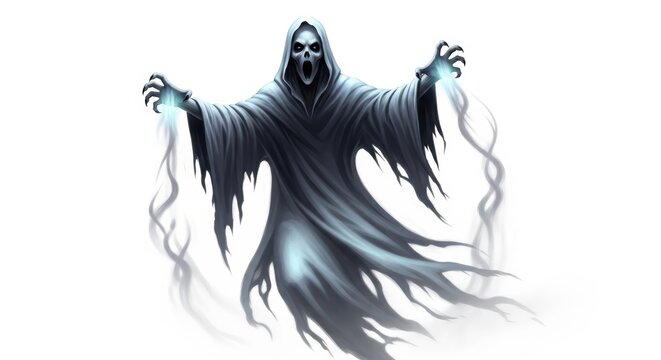Dark ghostly figure in a hooded cloak