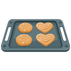 Cookies and buns on baking sheet homemade baking vector illustration