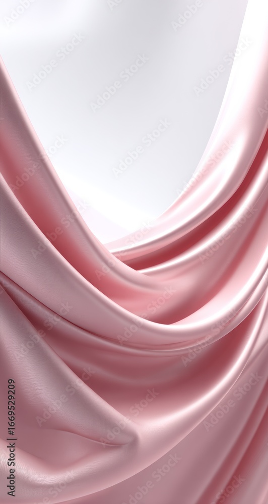 Poster flowing pink fabric with soft draping and glossy surface against a light background creates elegant 