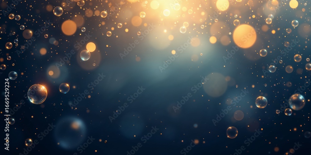 Poster glowing golden bubbles in harmonious circular arrangement creating a dreamy upscale background with 