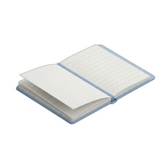 Open light-blue notebook with lined pages.