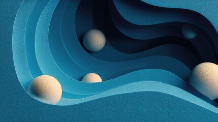 Abstract teal textured curves, white spheres