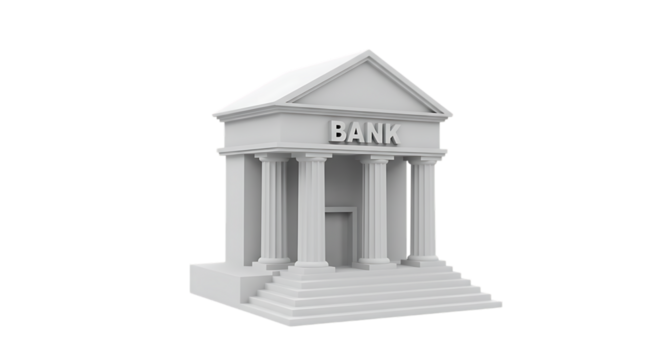 Classic white bank building with columns and pediment