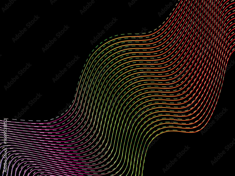 Poster dark themed abstract vector background featuring a dynamic flowing abstract wave pattern consisting 