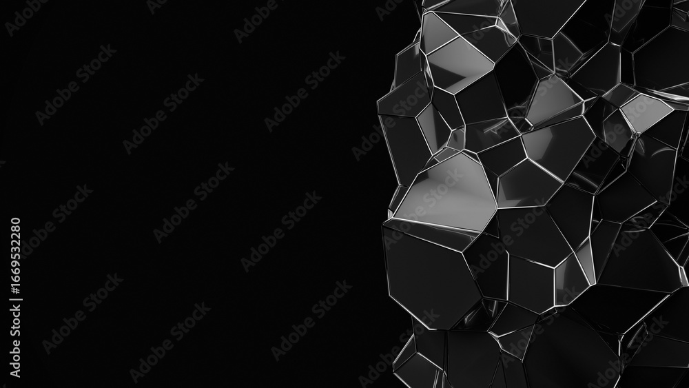 Poster 3d abstract futuristic surface on a black background with a dark abstract diamond. 3d rendering illu