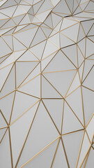 The white and gold 3D abstract vertical background is perfect for a presentation template. The abstract background features a parametric low-poly triangle design. 3d rendering illustration not AI