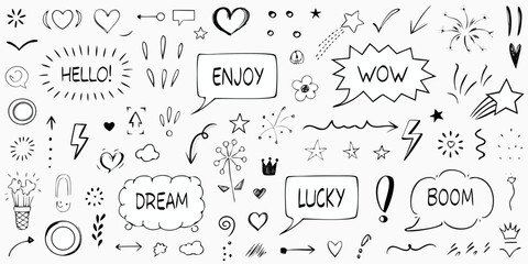 Collection Of Hand Drawn Doodle Icons With Words And Symbols sketch drawing