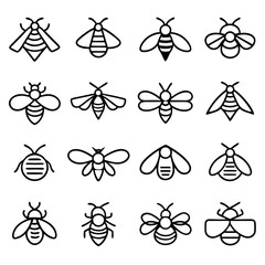 Collection of various bee icons different types of bees, perfect for logos, designs, and educational materials