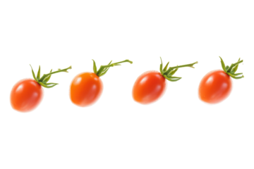 Fresh Red Tomatoes With Green Stems Arranged In A Line On A Transparent Background
