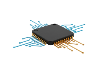 Isolated Microchip, an electronic component in a motherboard with connections and pins
