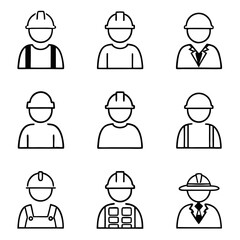 Diverse construction worker icons representing various roles and professions in the building and engineering industry
