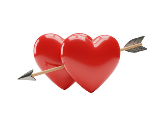 Naklejki Isolated valentine theme red hearts pierced by arrow, romantic love concept, digital art