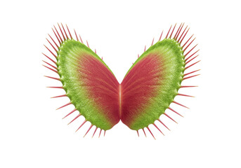 Isolated close-up of a green and red Venus flytrap, a carnivorous flowering plant genus