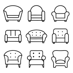Collection of armchair icons set of different styles of armchairs for interior design projects and furniture stores