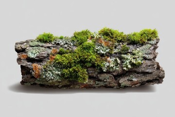 Bark adorned with vibrant moss and lichen showcases nature's intricate beauty in peaceful woodland setting