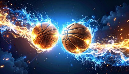Sports Rivalry Concept with Fiery Basketballs