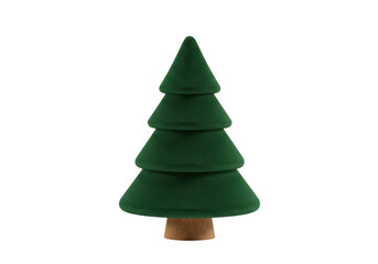 Isolated Christmas tree decoration, minimalist felt spruce, small wooden base for holiday decor