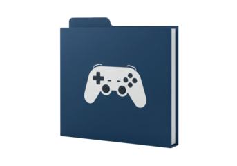 Isolated folder icon with game controller, data storage for videogames, library of games