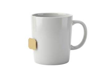 Isolated mug with teabag ready for brewing a relaxing cup of tea beverage at home