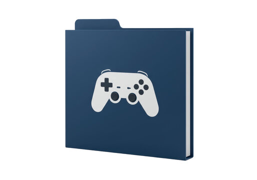 Isolated folder icon with game controller, data storage for videogames, library of games - Powered by Adobe