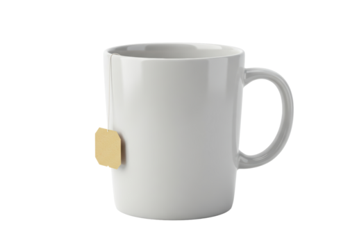 Isolated mug with teabag ready for brewing a relaxing cup of tea beverage at home