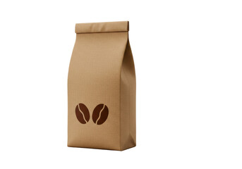 Isolated Kraft coffee bag with coffee beans, brown paper package, retail product shot, natural