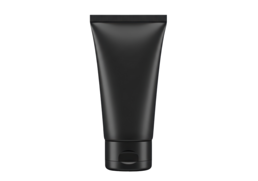 Isolated Close-up Black Cream Tube with Flip Top Cap, Packaging Mockup for Beauty Product Design and Personal Care Branding on White Background