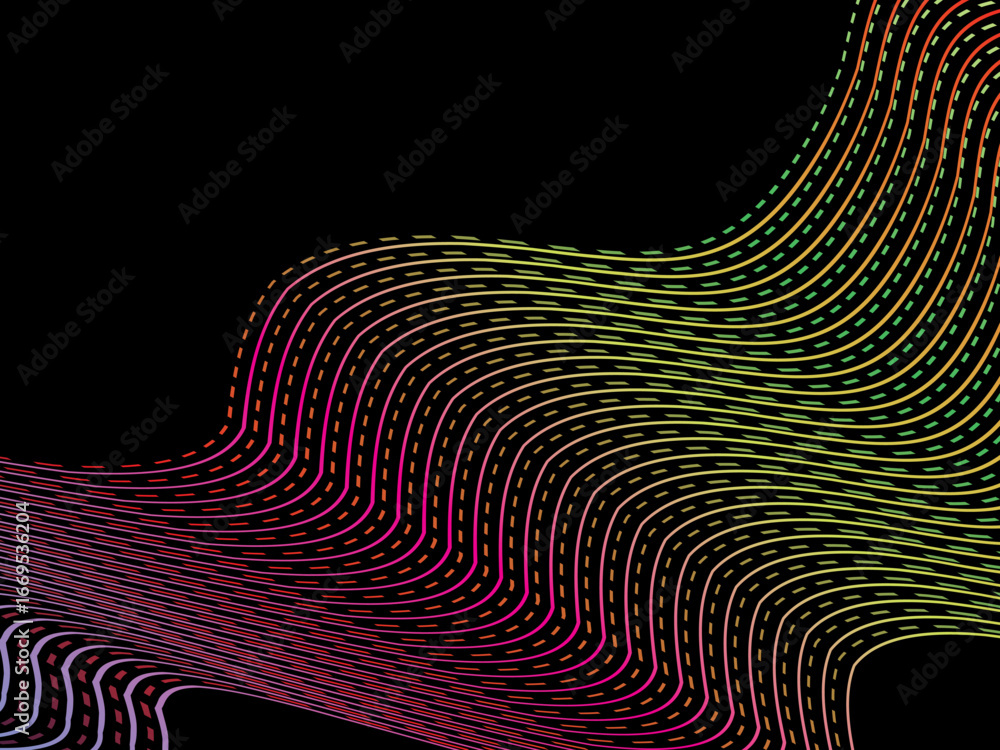 Poster dark themed abstract vector background featuring a dynamic flowing abstract wave pattern consisting 