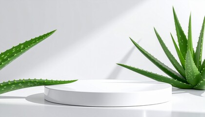 Minimalist Aloe Vera Product Shot Background, Clean White Studio Backdrop for Skincare