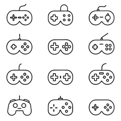 Set of game controller icons for video games and entertainment, representing console, joystick, and gaming technology