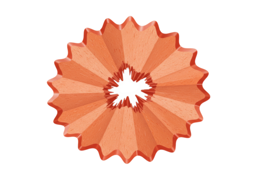 Isolated Macro Detailed Graphic of Pencil Shaving with Radial Stripes and Scalloped Edges for Creative and Craft Design Element on White Backdrop