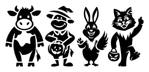 Fototapeta premium Cute Animal Characters for Halloween Festivities and Celebrations