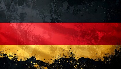 A distressed, artistic depiction of the German flag with black, red, and gold stripes.
