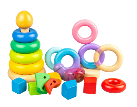 Colorful Infant Toy Collection with Educational Play Items, isolated on transparent background PNG