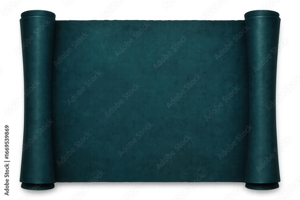 Fototapete dark teal textured scroll unrolling on a transparent background, creating a sophisticated and elegan