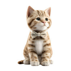 Obraz premium Adorable tabby kitten wearing a bow tie sitting attentively with a curious expression isolated on transparent background